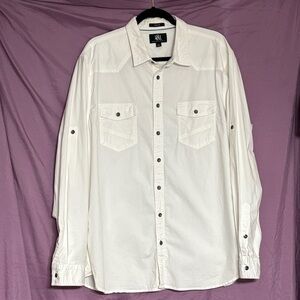 Rock And Republic Stretch Shirt White Flap Pockets Shoulder Yoke Dressy-Size XL